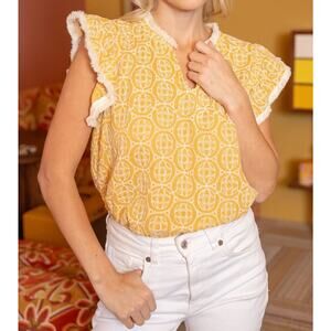 VOY Womens Embroidered Kaleidescope Design With Fringe Top Size Large